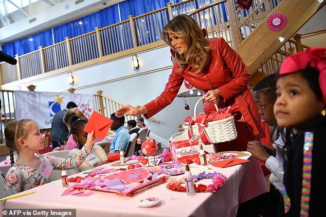 Melania (pictured with children at the National Institutes of Health in February 2020) said through her Be Best initiative, she will 