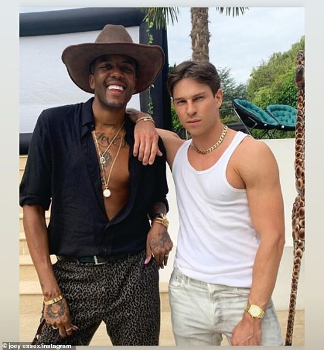 Birthday boy: Joey Essex appeared to flout lockdown rules on Wednesday, when he threw a huge 30th birthday party at his Essex home. Pictured with pal Vas J Morgan