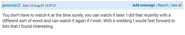 The woman explained that watching a live stream of a wedding doesn