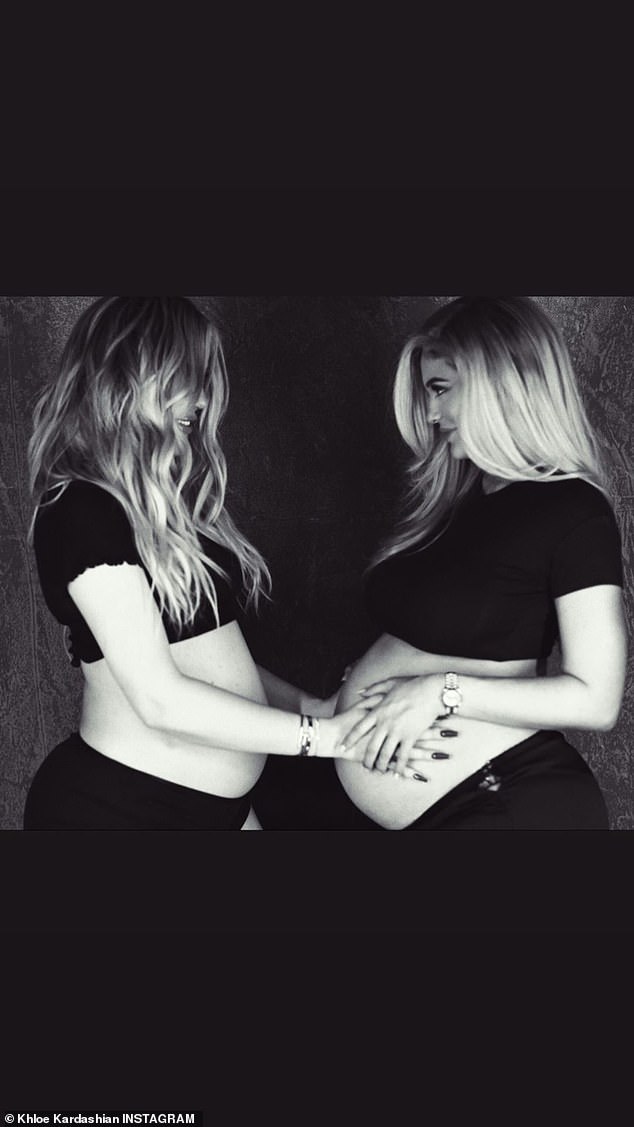 Bumping at the same time: Khloe also shared this image where both she and Kylie had baby bumps at the same time. Khloe has daughter True and Kylie has daughter Stormi
