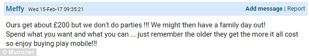 Advice: Others offered examples of how much they spent - and it was much less than £400. Some said that a bigger budget could be allowed for special occasions like an 18th birthday