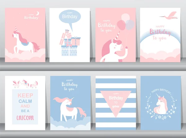 Set Birthday Cards Poster Invitations Cards Template Greeting Cards Animals Royalty Free Stock Vectors