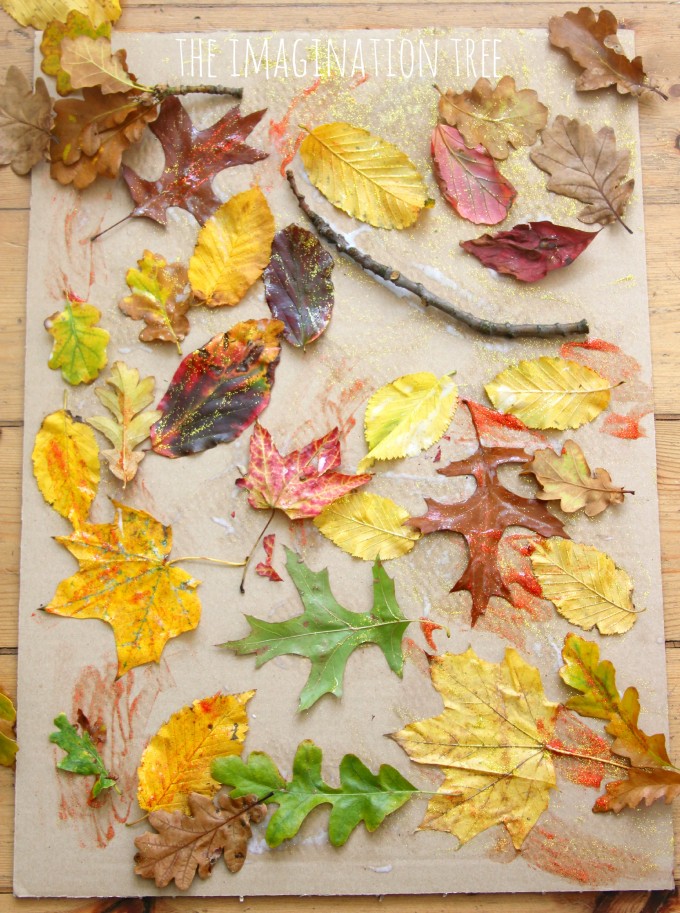 Autumn leaf and glue collage