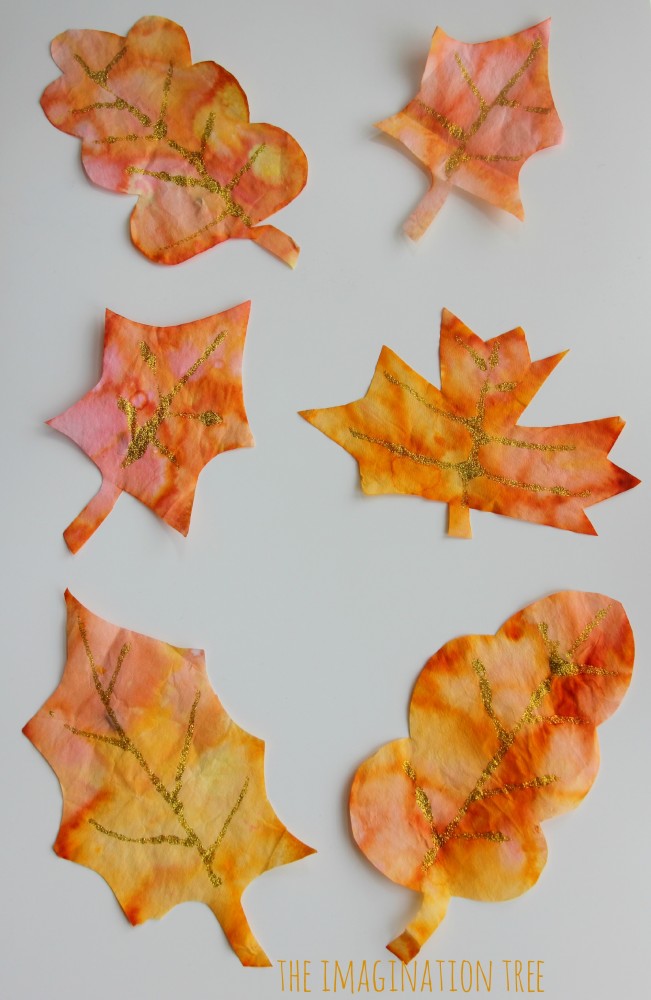 Coffee filter autumn leaves art activity for kids