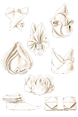 Linen Table Napkins in Folded Napery Designs