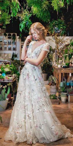 floral wedding dresses a line lace v neckline with short sleeves savin london