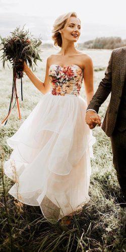 floral wedding dresses white with colored top ruffled skirt linda lauva