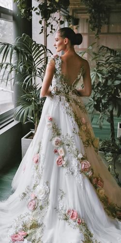 floral wedding dresses a line v back with 3d floral white inga ezergale